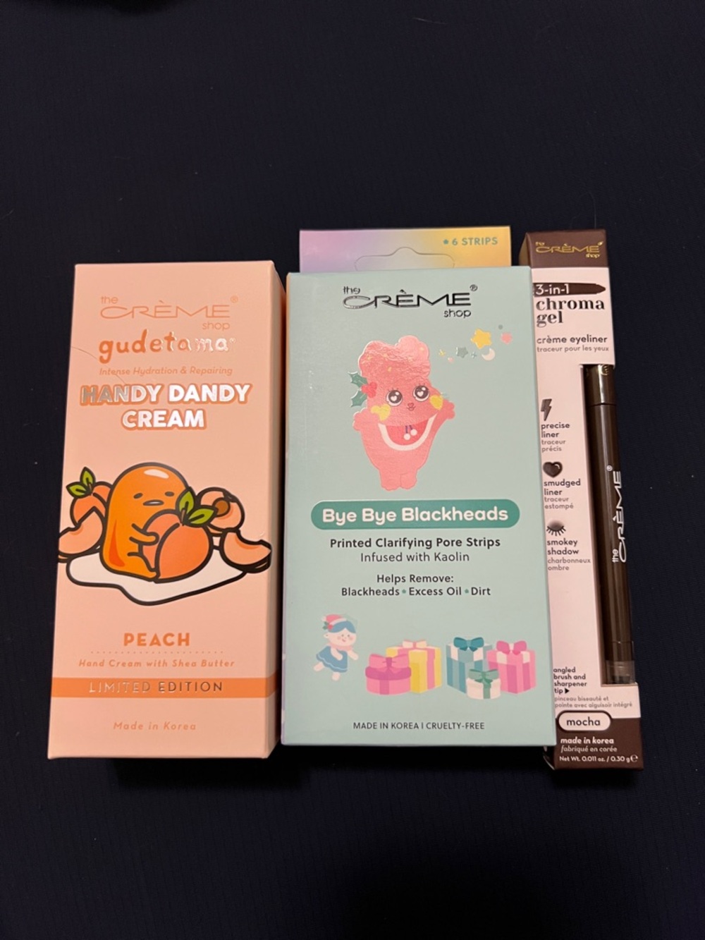 The Crème Shop Bundle - pore strips, eyeliner, handy dandy cream